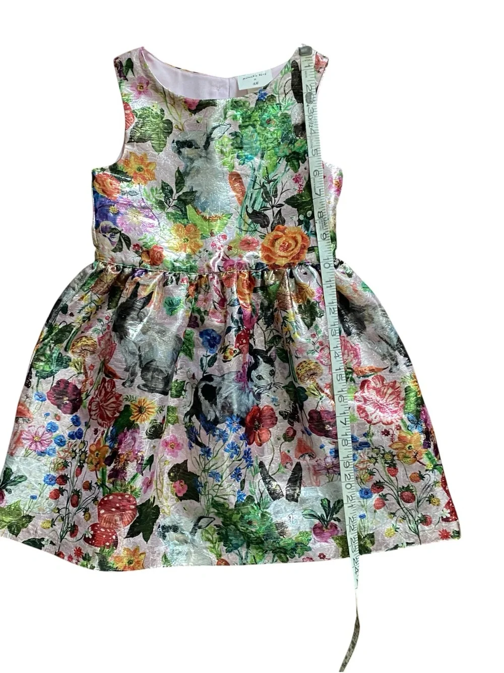 Nathalie Lété x H&M Jacquard Weave Metallic Shimmer Dress Girls 5/6 Cats Rabbits